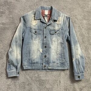 Legacy Edition By Jordan Craig Denim Jacket Mens Size Large Distressed Blue